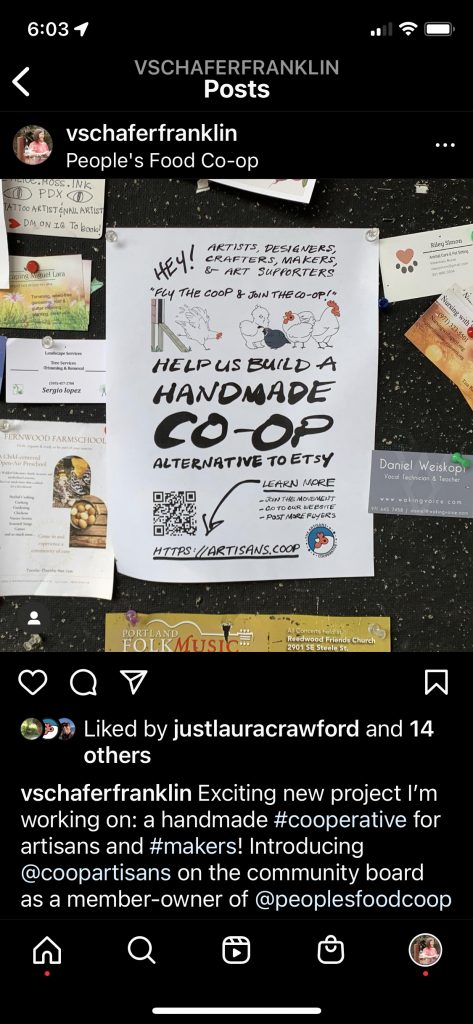 Screenshot of an Instagram post sharing a posted flyer at a food co-op