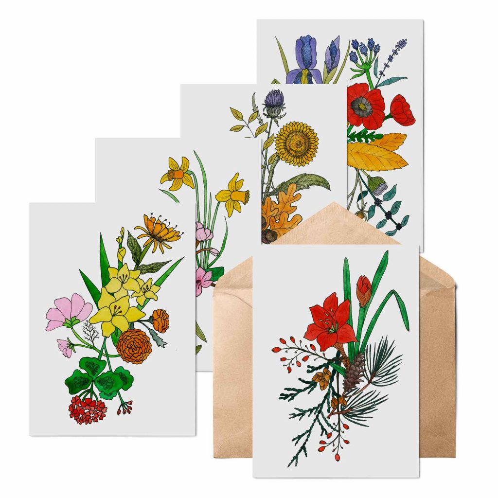 Greeting cards with botanical artwork