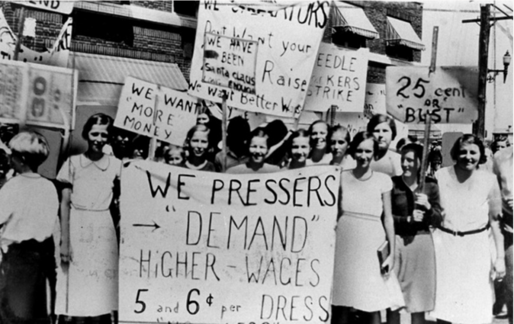Historic Photo from the early 1900s of Women pressers protesting to demand higher wages.