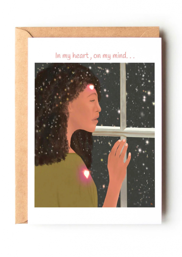Greeting card with the words "In my heart, on my mind"