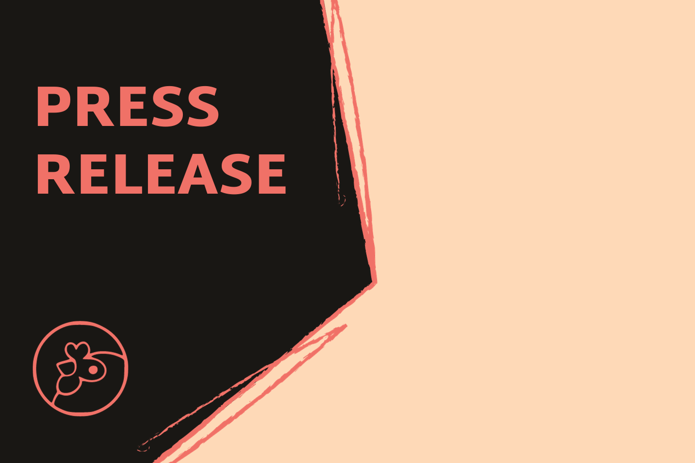Simple word graphic with a peach background and a dark brown flag that says in pink text, Press Release, with the aRtisans Cooperative logo
