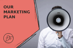 Photo of a person holding a megaphone to amplify their message through marketing, next to the title, Our Marketing Plan with the Artisans Cooperative logo